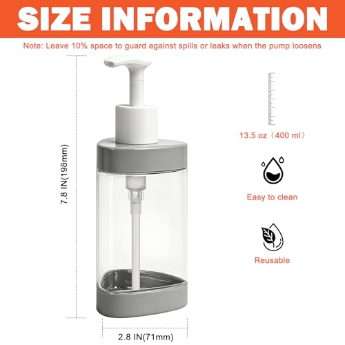 Image of Plastic Hand Soap Dispenser 2 Pack, 13.5 oz Clear Refillable Dish Soap Pump Dispenser, Stylish Triangle Design for Bathroom Kitchen Countertop (Gray)
