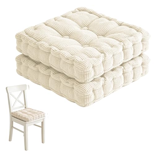 Lot de 2 Coussins de Chaise, 40 x 40 cm Coussin d'assise pour l'extérieur - Coussins de Sol Coussin d'assise de 8 cm - 100 % Coton - Pour intérieur et...