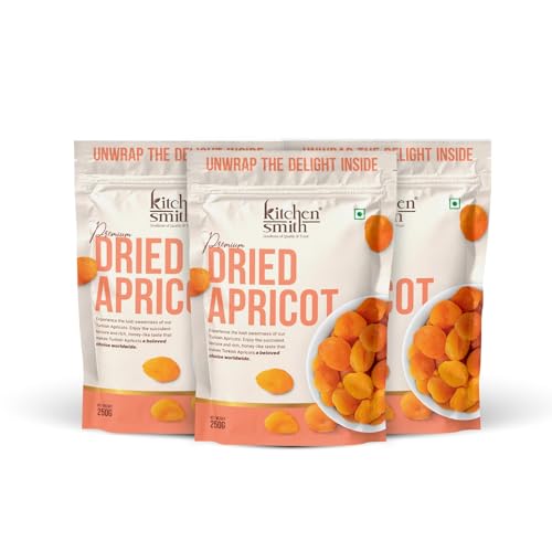 Image of KitchenSmith Dried Apricot - Pack of 3 (250gm Each) | Exotics Apricots Dry Fruits, Dry Apricot, Seedless Apricots & Jardalu | Naturally Sourced, No Added Sugar, Rich In Vitamins & Juicy