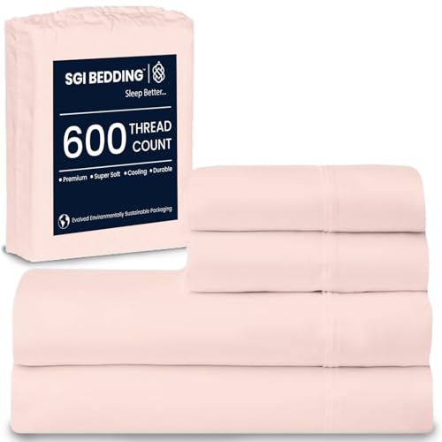 Image of SGI bedding RV Short Queen Sheet Set 60x75, 600 TC Egyptian Cotton, 4 Piece Luxury Hotel Collection, Ultra Soft & Breathable, Fits RV Mattress Camper & Trailer, 15 Inch Pocket, Peach