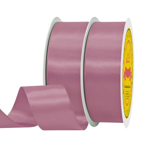 Image of 100 Yards Rose Mauve Satin Ribbon Polyester Ribbon for Gift Wrapping Very Suitable for Weddings Party Hair Bow Invitation Decorations and More（1-1 /2 inch X 50Yards X 2 Roll）