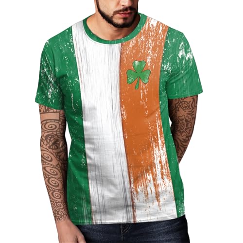 Image of Eciodci Men's St Patricks Day T-Shirts Novelty 3D Printed Shamrock Tuxedo Tees Shirt Clover Leaves Casual Short Sleeve Shirts