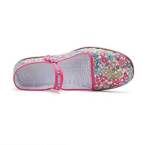 Image of Womens Classic China Flats, Casual China Doll Shoes, Cotton Mary Janes, Chinese Tai Chi Shoes, Pink Flower, Numeric 9