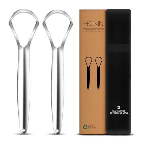 limpiador de lengua HOKIN para adultos, Raspador lengua de acero sin manchas, Tratamiento mal aliento, Tongue Scraper Cleaner 100% metálico, Cepillador de lengua para hombres y mujeres (2 piezas)