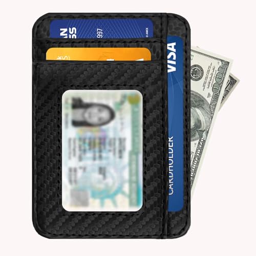 Slim Wallet for Men, Credit Card Holder Wallet RFID Blocking Front Pocket Leather Wallets for Men Women Gift Box (Black Carbon)3