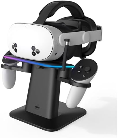 KIWI design RGB Charging Dock for Meta Quest 3/Quest 3S/Quest 2/ Quest Pro, Vertical Charging Stand, Co-Branded with Meta