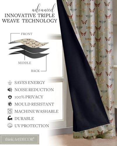 Image of Cloth Fusion Printed 100% Blackout Window Curtains 5 Feet Long Set of 2