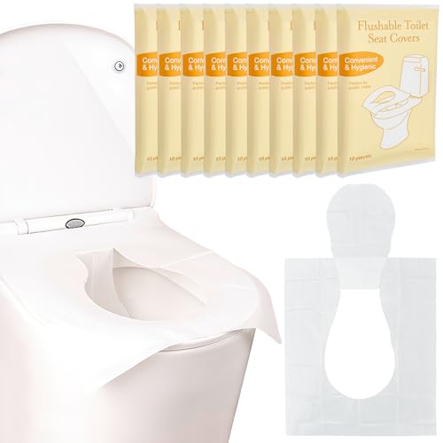 UHETLET 100 PCS Protector WC Desechable, Fundas Desechables para Asiento de Inodoro, Fundas Desechables para WC para Adultos y Niños, Cubierta de Asiento de Inodoro para Viajes Hoteles Baños Públicos