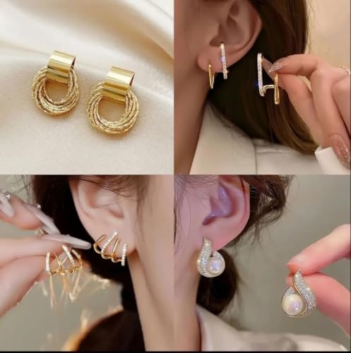 Image of Korean Designer Stud Earrings Set of 12 with Folding Jewelry Box| Traditional & modern korean earing set for women& girls
