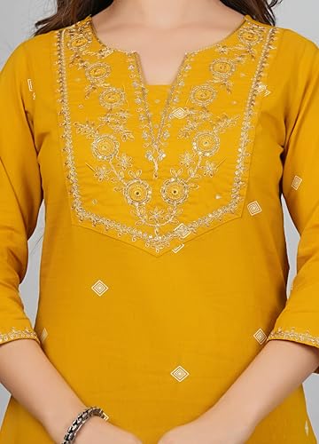 Image of Amayra Women's Pure Cotton Embroidered Straight Kurta Set with Palazzo Pants & Dupatta- Ethnic Wear