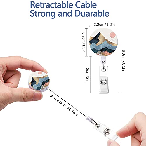 Badge Reel, Retractable Id Card Badge Holder With Alligator Clip, Decorative Name Badge Holder, 24 Inch Nylon Cord (3 Pcs / Retro Mountain Sky Sun) #TOP1