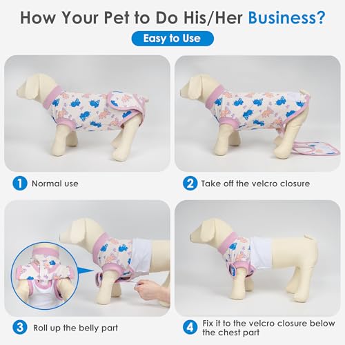 Image of cyeollo Recovery Suit for Dogs Cats Surgery Suit Female Spay Soft Breathable Pet Onesie Bodysuit Male Dog Neuter, Small Dogs Surgical Recovery Shirt, Dinosaur, S