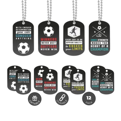 Inkstone Soccer Dogtag Necklaces | Motivational Winners Never Quit, Quitters Never Win | (12 Pack) | Encouraging Gift for Students, Teams, Players