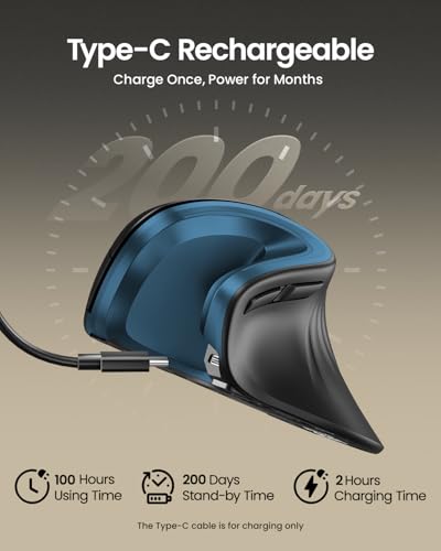 Image of ProtoArc EM11 NL Wireless Ergonomic Mouse, Rechargeable Vertical Mouse | 58 vertical design supports a natural wrist posture, connect 3 devices via Bluetooth /2.4G USB-A, 500mAh USB-C rechargeable.