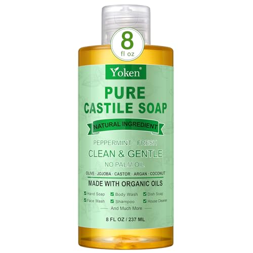 Yoken EWG Peppermint Castile Soap Liquid 8oz Travel Size with Organic Oils
