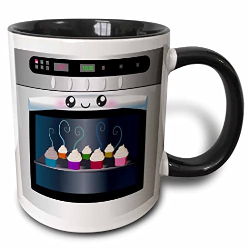 3dRose mug_58309_4 'Cute kawaii happy smiling oven filled with baking cupcakes - for chefs...