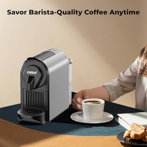 Image of CHULUX Compact Espresso Machine, 20 Bar Single Serve Coffee Maker, Dual Brew Sizes for Espresso and Lungo, 1400W Rapid Brewing, Mystic Gray (Upgrade Model)