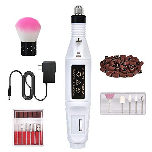 Yinhua Electric Nail Drill Portable Manicure Acrylic Nail Tools Kit for Grinding Polishing with 11 Drill Bits and 56 Sanding Bands and Brush Pen-shaped Finger Toenail Care for Home Salon White