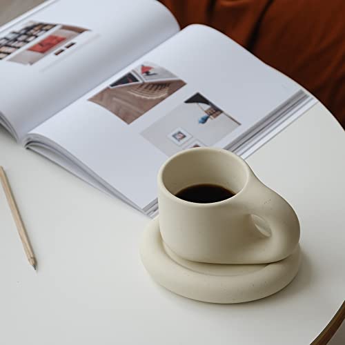 Wenshuo Chubby Funny Coffee Mug, Novelty Cute Cup And Saucer, Matte Crème, 9 Oz #TOP2