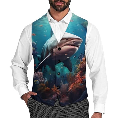 Sea Shark Men's Suit Vest Business Formal Waistcoat Vest with 2 Pockets for Wedding Party