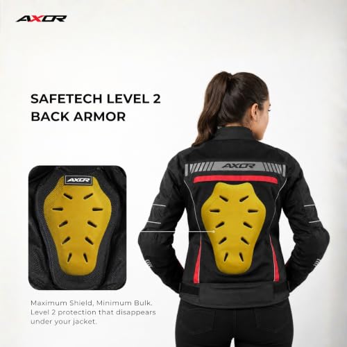 Image of Axor Divazz Women Motorcycle Riding Jacket, CE Armour Protective Bike Jacket, All-Weather Touring Riding Gear with Ventilation Panels, Black Red, L