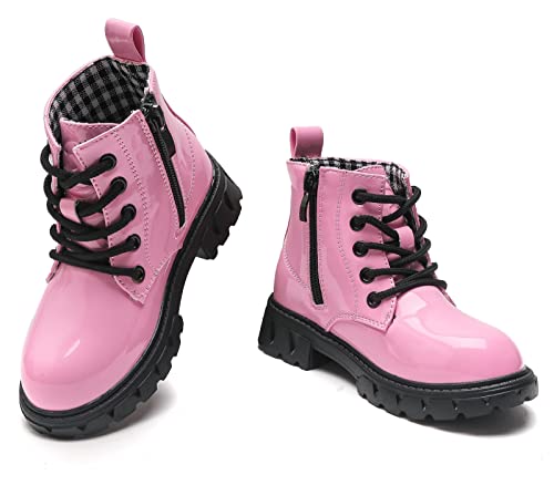 Kkdom Boys Girls Waterproof Lace Up Side Zipper Ankle Combat Boots(Toddler/Little Kid/Big Kid) Pink Us Size 9 M Toddler #TOP3