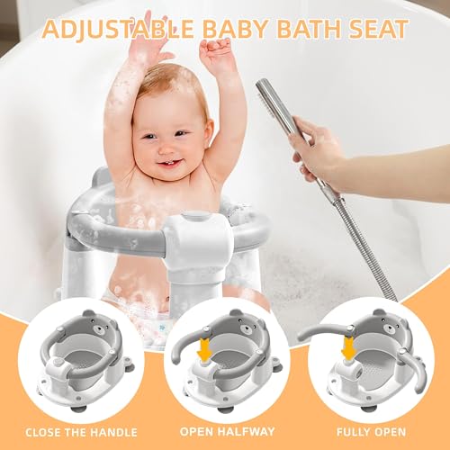 Image of Baby Bath Seat for Babies 6 Months & Up, Toddler Bath Seats for Babies Sitting Up, Non-Slip Infant Bath Tub Chair with 4 Suction Cups & Soft Cushion for Shower, Compact Toddler Bathtub Seat, Gray