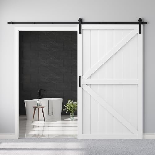 48 x 84 Sliding Barn Door and Hardware Kit Included & 8FT Track & Handle Mortise and Tenon Structure Assembly Required Solid MDF & Pre-Drilled Barn Door with Water-Resistant & Paintable Surface