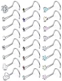 Prjndjw 44pcs 18G 20G Nose Rings Studs Nose Rings for Women Nose Piercings Jewelry Surgical Stainless Steel Straight Nose Studs Moon Star Heart Butterfly Hypoallergenic for Men