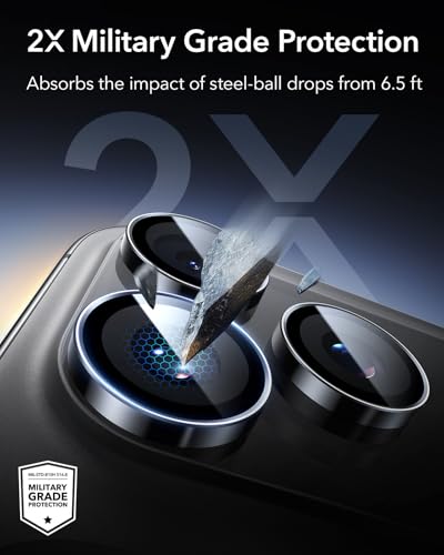 ESR for iPhone 17 Pro Max/17 Pro/16 Pro Max/16 Pro/15 Pro Max/15 Pro/14 Pro Max/14 Pro Camera Lens Protectors, Tough HD Individual Tempered Glass, Scratch Resistant, Armorite Series, 1 Pack, Black