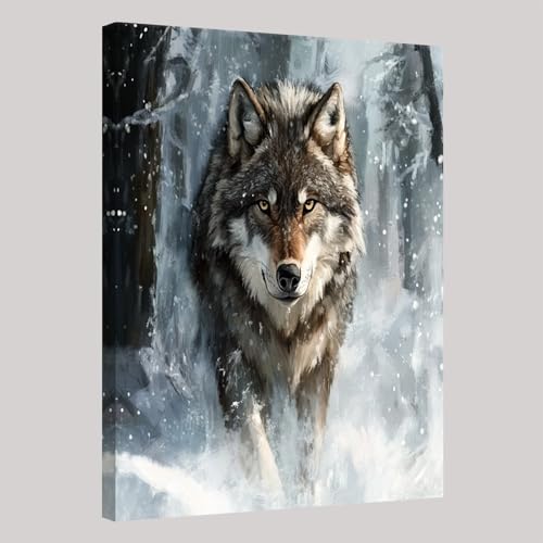 Image sur Toile Animal Loup grisTableau Décoratif Imprimé avec Cadre 30 x 20 cm Art Wall Peinture Photo Affiche Image pour Garçons Filles Chambre Dortoir