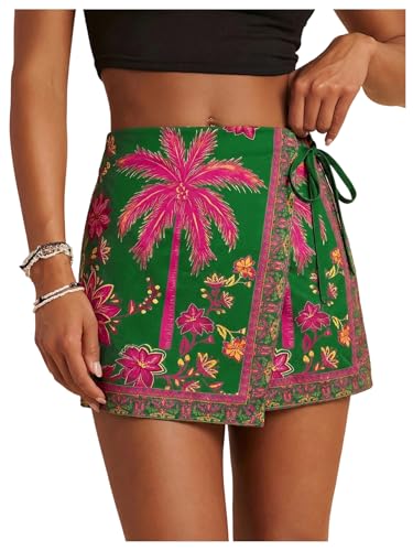 Image of SweatyRocks Women's Boho Mini Skirts Floral Shorts Tie Side Wrap Skorts