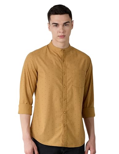 Image of Amazon Brand - Symbol Men Cotton Casual Printed Shirt| Mandarin Collar | Regular Fit | Printed | Full Sleeve | Available in Plus Sizes