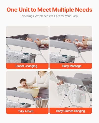 image for VEVOR Baby Changing Table, Foldable Diaper Change Station with Side Ba