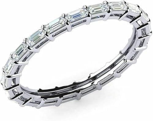 2.20Ct Baguette Cut Lab Created Diamond Sterling Silver 925 Full Eternity Wedding Band Ring, 14K White Gold Finish