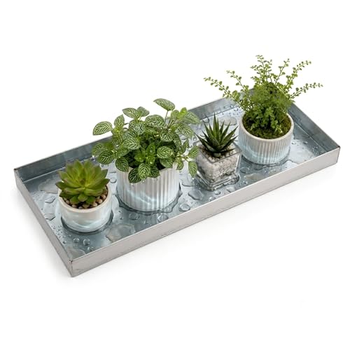 Image of Premium 304 Stainless Steel Plant Drip Tray, Food-Grade Metal Water Catch Basin Saucer for Indoor Outdoor Pots, Heavy Duty Rust Proof Long Rectangular Garden Window Sill Planter(50x35x5cm/20x14x2")
