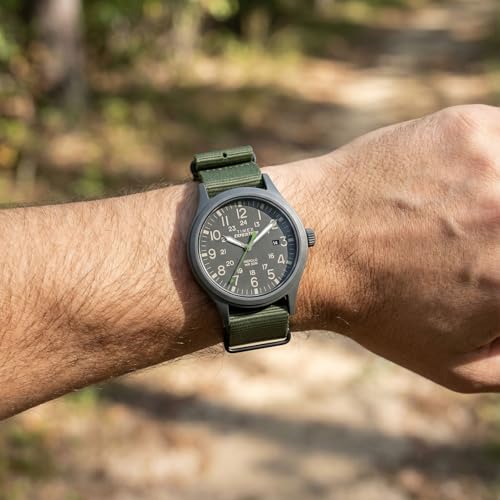 Timex Men's Expedition Scout 40mm Watch – Black Case Black Dial with Green Fabric Strap by Timex - Used condition - Image 2