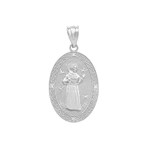 Colgante de medalla ovalada Saint Francis de Asís de plata de ley 925 con CZ (pequeño) Cover