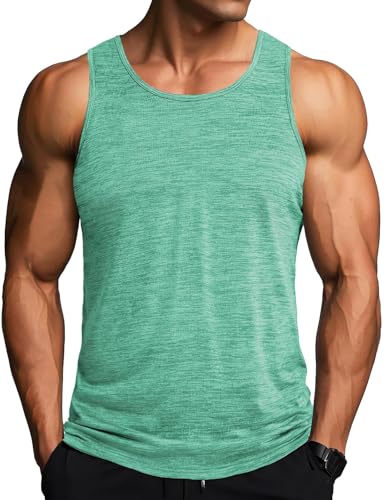 MAGCOMSEN Herren Tank T-Shirt Atmungsaktiv Muskelshirt Ärmelloses Sport Funktionsshirt Herren Gym Workout Tanktops Quick Dry Bodybuilding Shirts Sommer Outdoor Unterhemd Hellgrün L