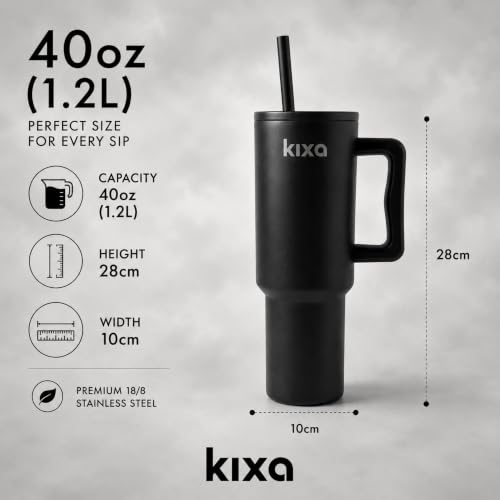 Image of 1200 ML Insulated Tumbler with Lid and Straw, Stainless Steel Tumbler Cup with Handle, Leakproof Mug Cupholder for Office, Gym, Travel 1.2 Litre (Black)