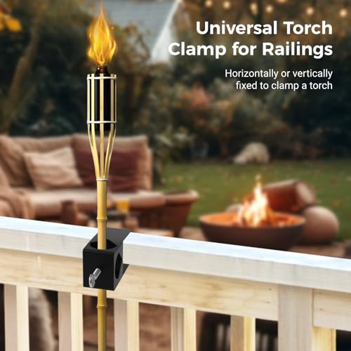 Lnrueg 6 PCS Deck Torch Clamps, Porch Rail Torch Clamp, Backyard Rail Torch Clip, Outdoor Torch Mount Holder, Universal Torch Mounting Bracket for Decks, Railings, Fences, Poles, Tables