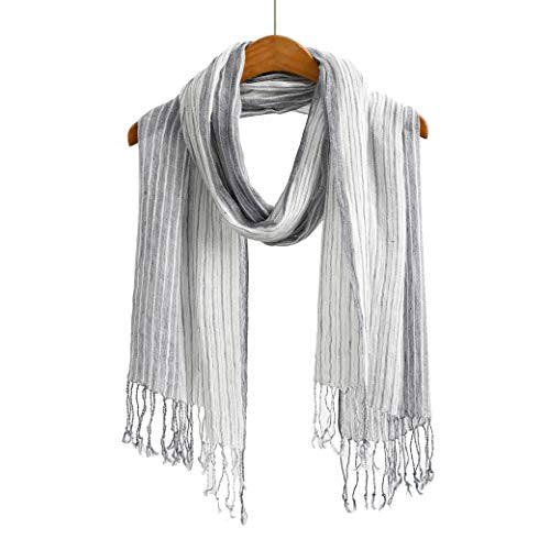 100% Linen Scarf Shawl Wrap Lightweight Light Summer Scarves Wraps For Men & Women (Black white gradient)