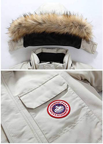 YYZYY Herren Winterjacke Pelzkragen Mit Kapuze Warme Winter Mäntel Jacken Fell Pelzmantel Winterparka Übergangsjacke Abnehmbare Kapuze (Weiß,M)