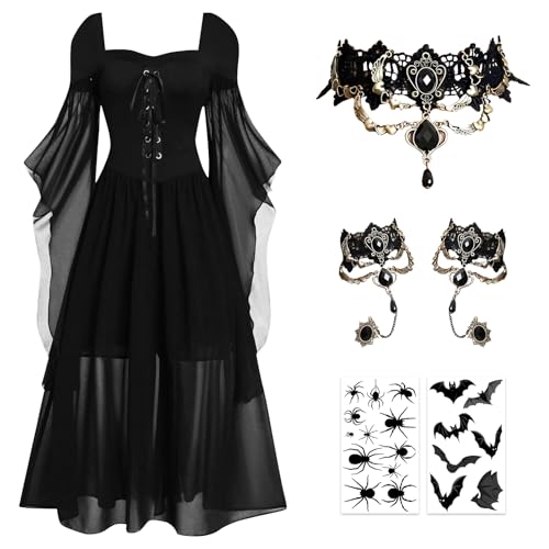 Robe Gothique Médiévale avec Bracelets et Autocollants Halloween