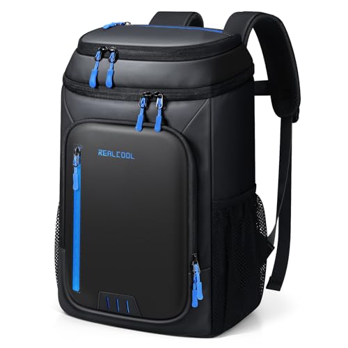 RealCool Insulated Cooler Backpack, 33 Can Leakproof Soft Camping Bag