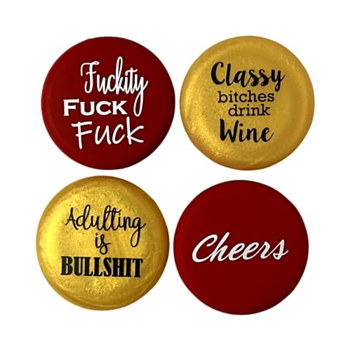 CapaBunga Silicone Wine Stoppers for Wine Bottles - 4 Pack Funny Wine Stoppers - Airtight Wine Saver Wine Bottle Caps - Wine Accessories for Wine Lovers - Classy, Cheers, Adulting, FFF