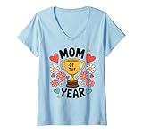 Photo Gallery donna trofeo floreale con scritta "best mom ever winner award" maglietta con collo a v Photo Gallery donna trofeo floreale con scritta "best mom ever winner award" maglietta con collo a v