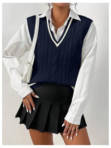 SOLY HUX Women's Striped V Neck Sleeveless Sweater Vest Casual Knit Tank Tops4