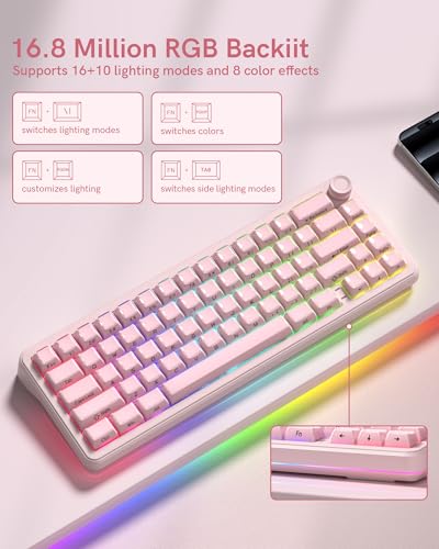 Image of womier L65 60% Pink Mechanical Keyboard with Knob,4000mAh,Tri Mode USB-C /BT5.0 /2.4G,RGB Backlit,Hot Swap,Crystal Jelly keycaps,Linear Switch,Gasket Mounted Wireless Gaming Keyboard for PC /Mac