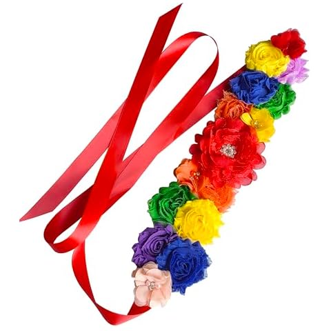 Oyabridal Rainbow Maternity Sash Belt Flower Wedding Sash Sash for Baby Shower (Red) Cover